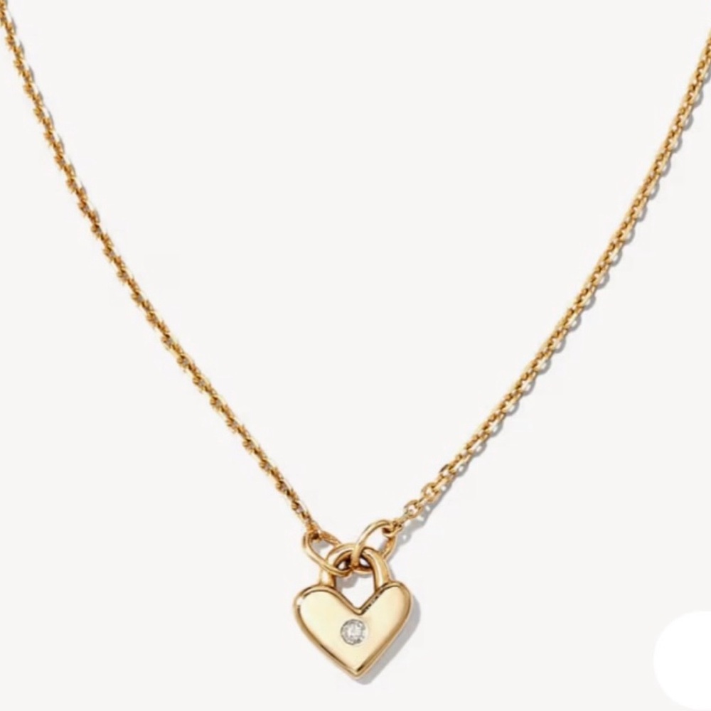 NWT Kendra Scott Tiny Heart Padlock 14K Gold Pendant Necklace in White Diamond